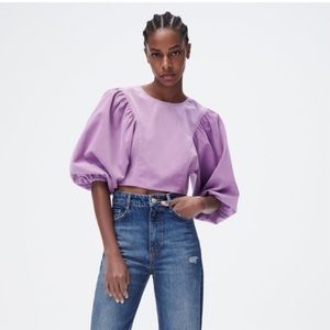 Zara Lilac Corduroy volume sleeve top